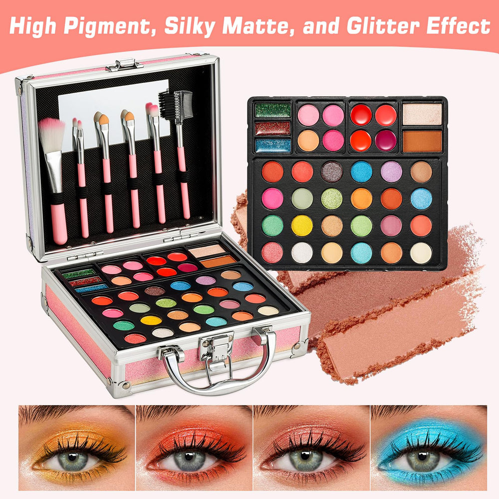 Anpro all-in-one makeup kit case with mirror supports on-the-go touch-ups.