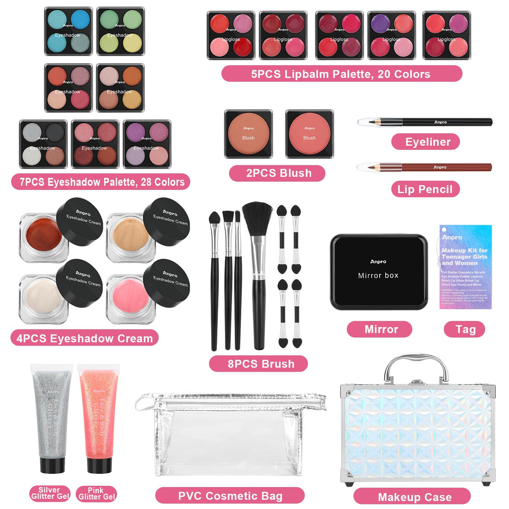 Anpro All-In-One Makeup Kit in a compact train case, ready for on-the-go use.