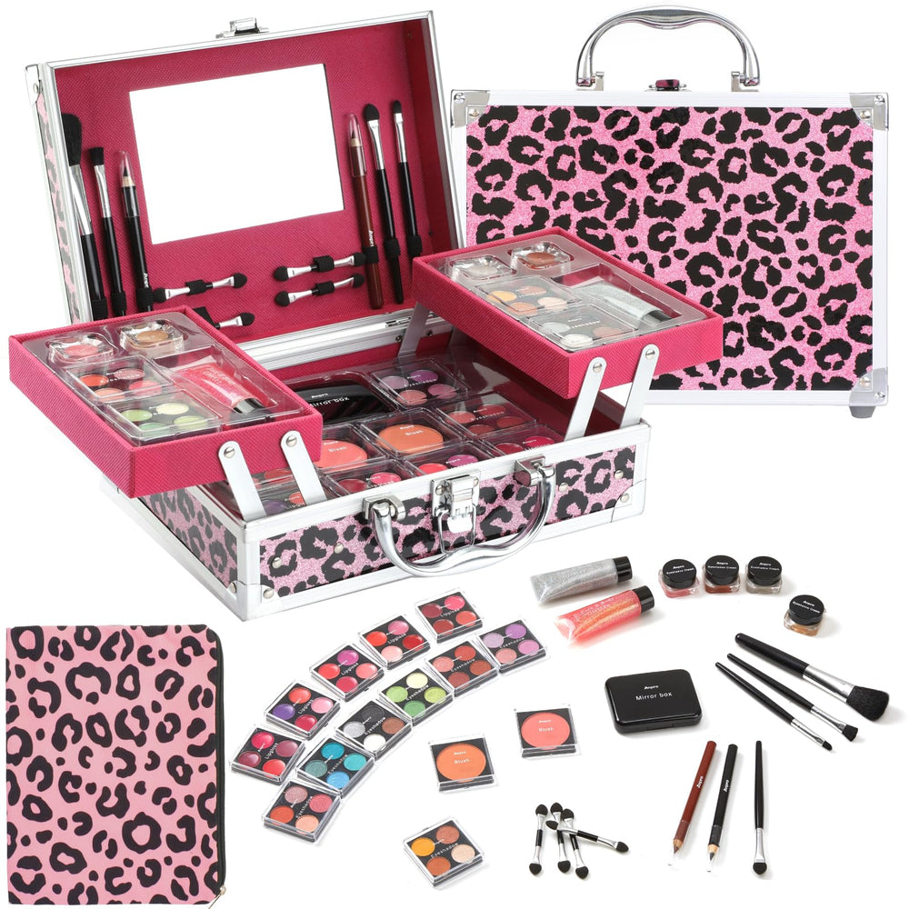 Anpro leopard bag with kit keeps makeup organized during travel