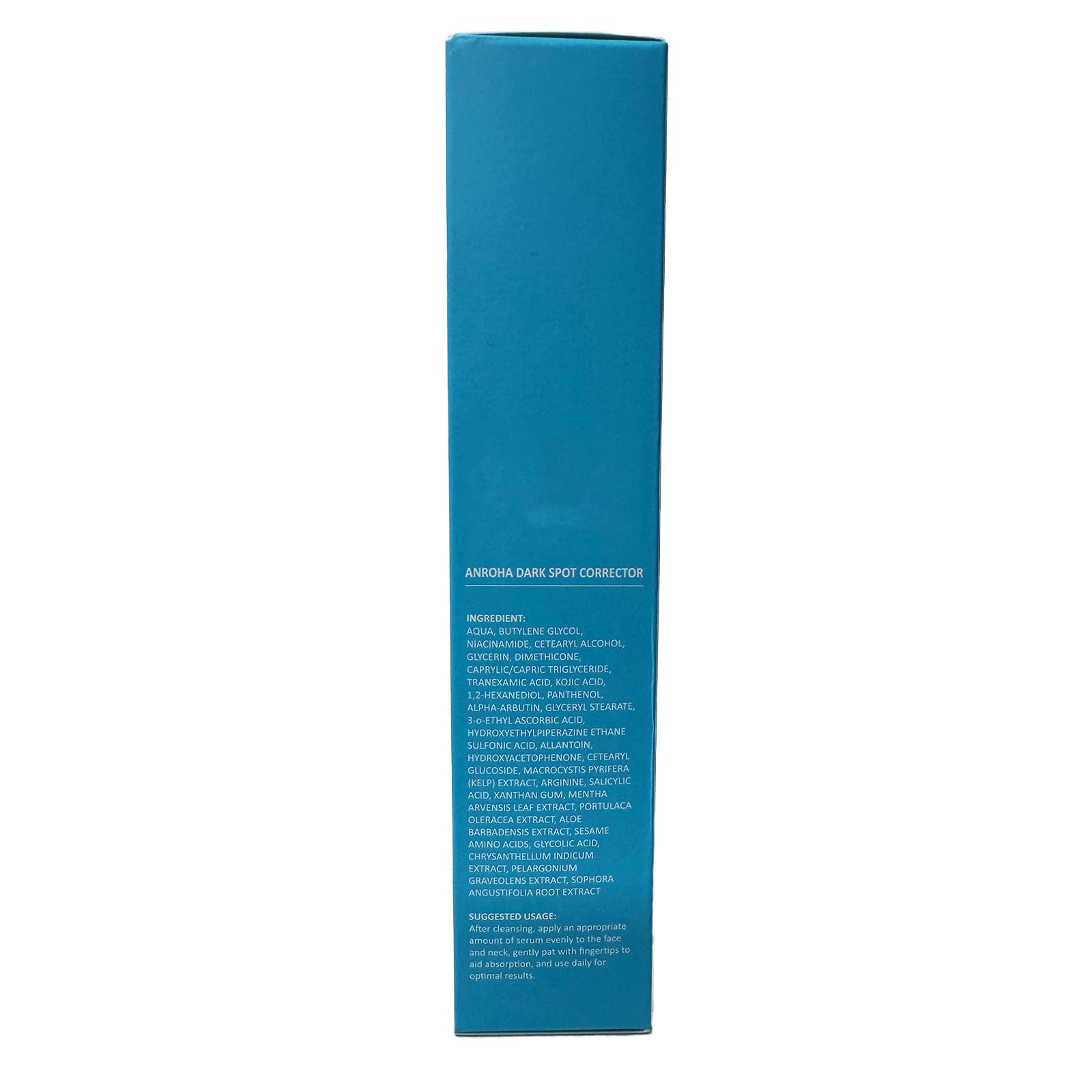 Anroha Dark Spot Remover packaging gloss emphasizes a natural botanical formula.