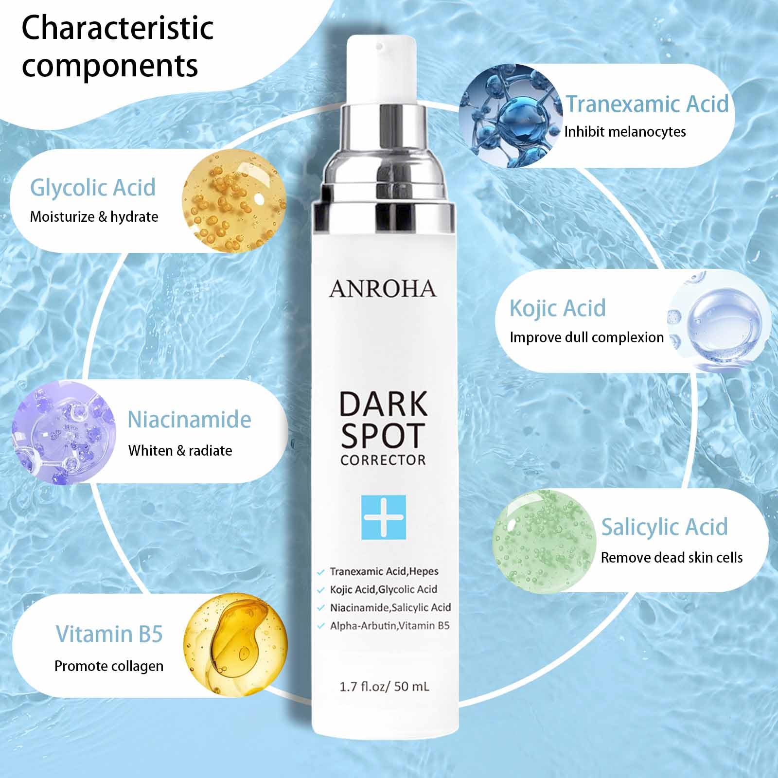 Anroha Dark Spot Remover serum dropper enables targeted daily use.