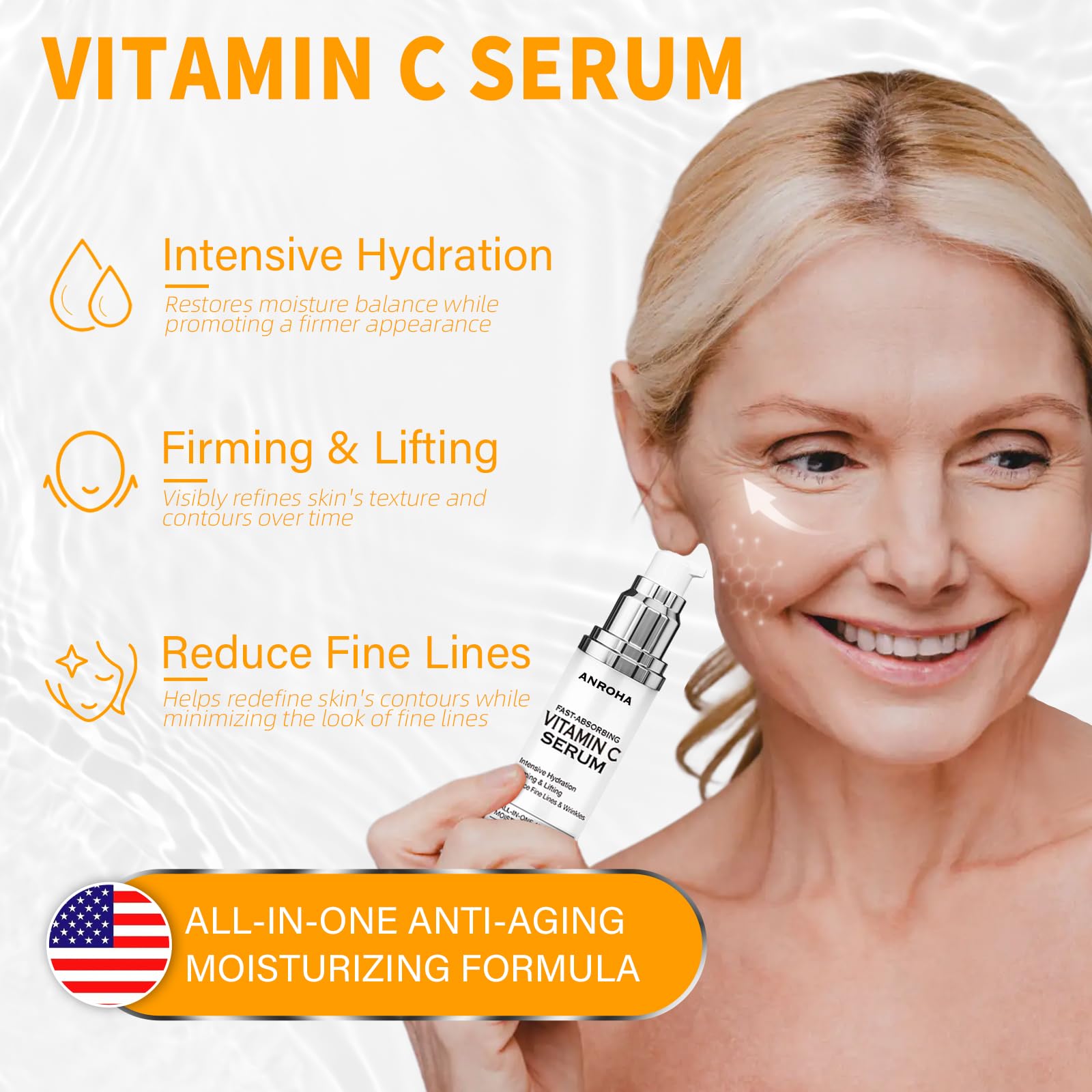 Anroha Vitamin C Serum packaging front signals premium mature skincare.