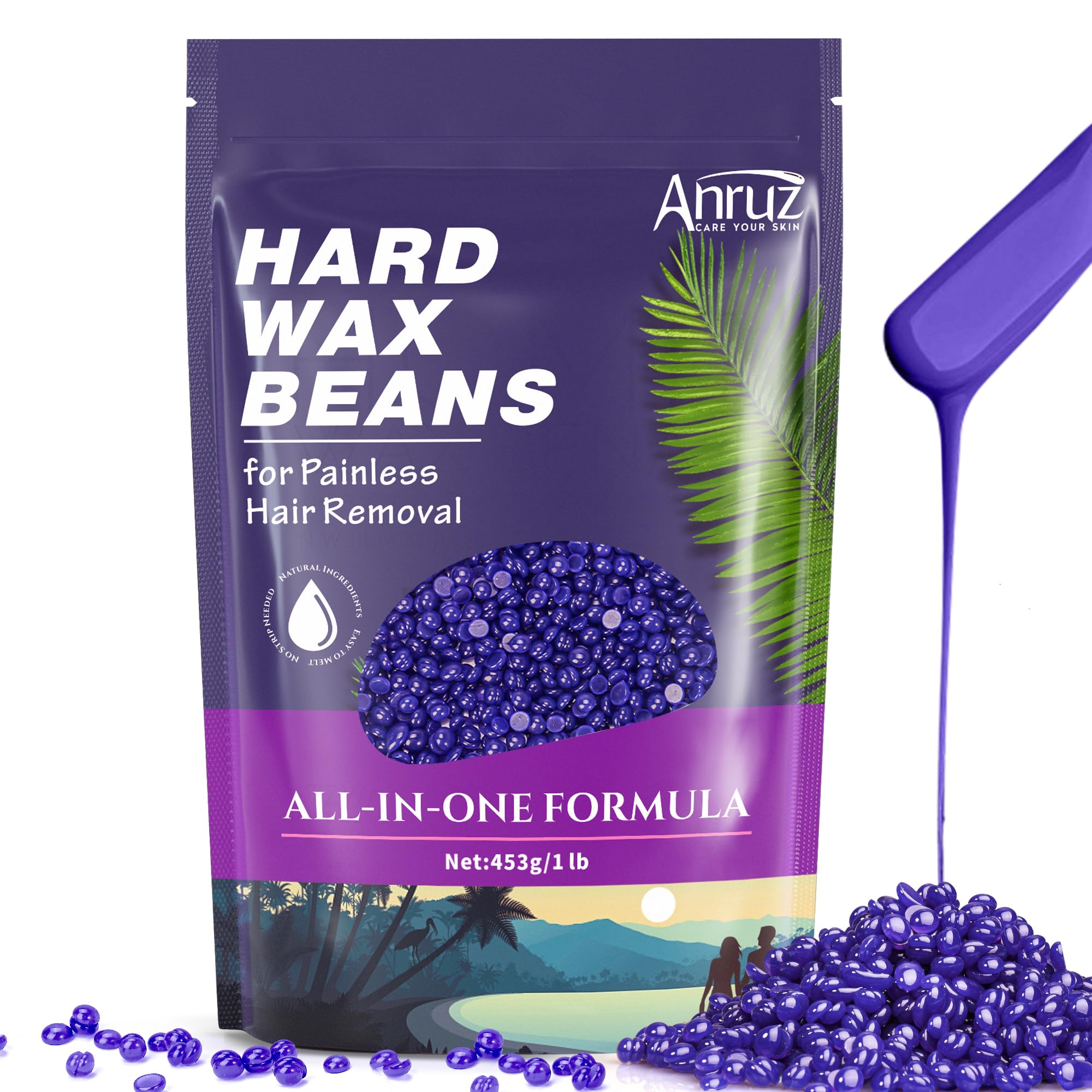 ANRUZ hard lavender wax beads 1lb package for salon-quality home waxing.