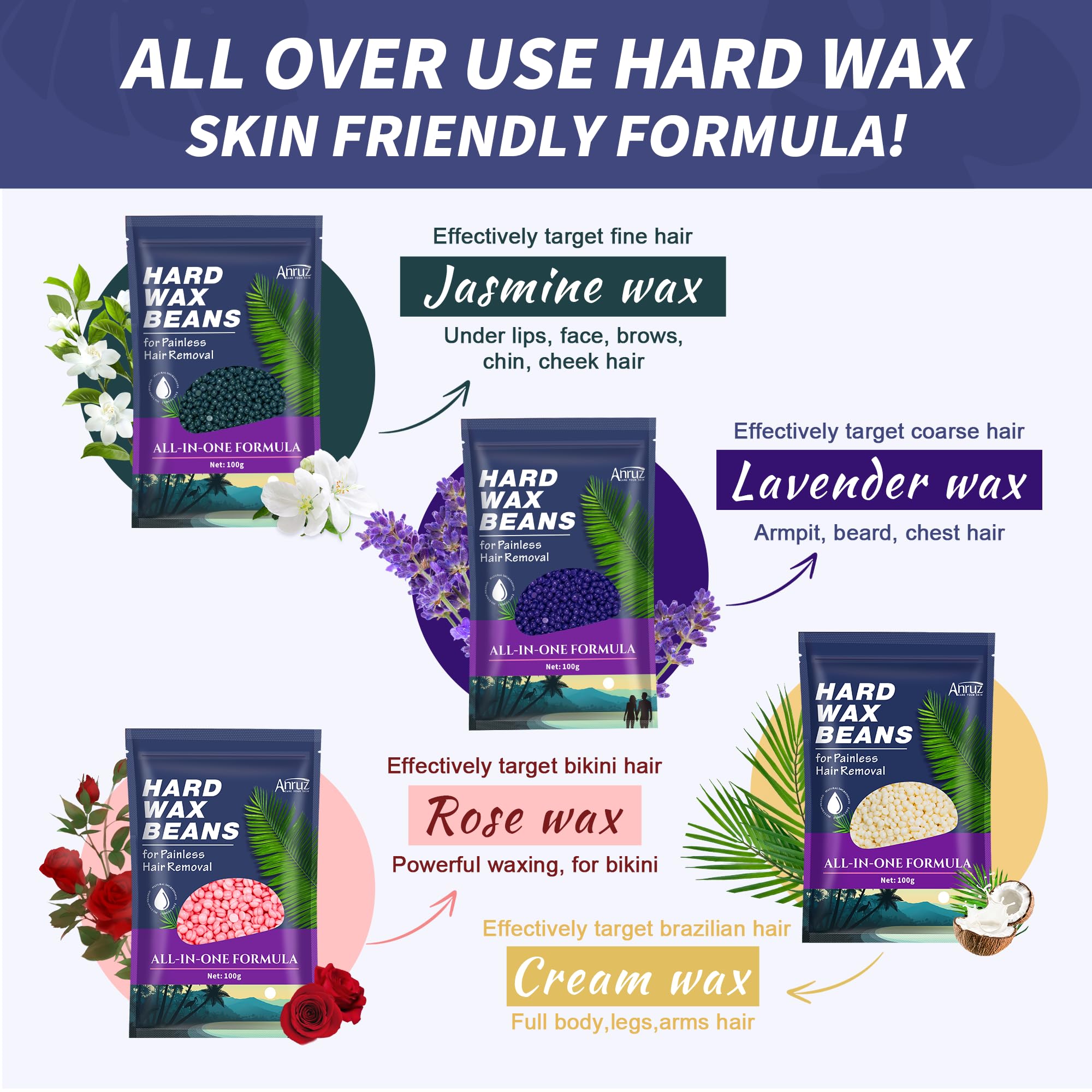 ANRUZ waxing beads jasmine promotes soothing aroma during at‑home sessions