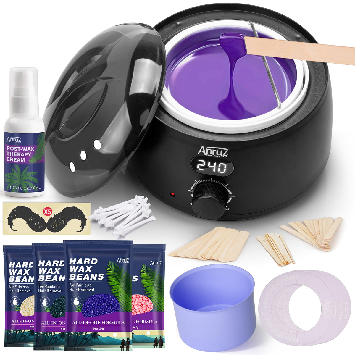 ANRUZ waxing kit digital wax machine for precise temperature control and smooth at‑home waxing