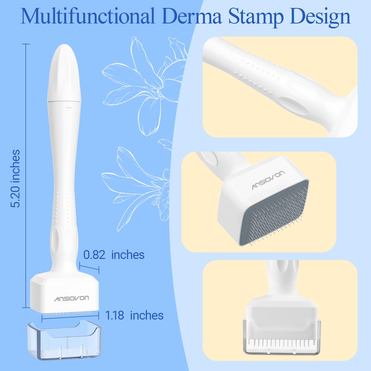 ANSIOVON Derma Stamp on face demonstrates use for targeted skin and beard care.