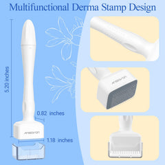ANSIOVON Derma Stamp on face demonstrates use for targeted skin and beard care.