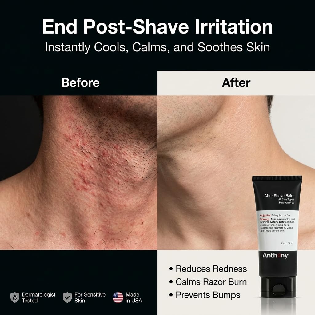 Anthony After Shave Balm pump dispenses quick, non-greasy hydration after shaving