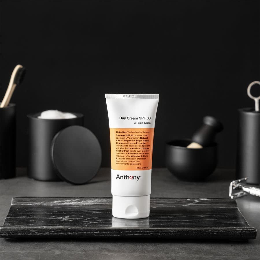 Anthony Day Cream SPF 30 bottle back highlights ingredients and SPF protection details