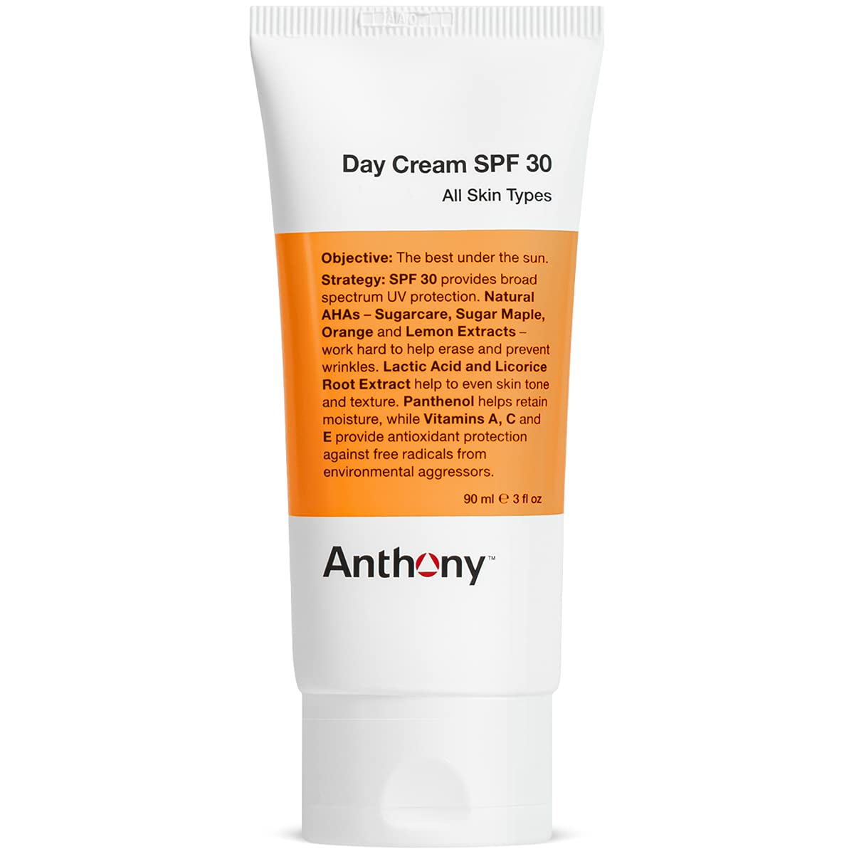 Anthony Day Cream SPF 30 bottle close-up highlighting sunscreen protection and premium packaging.
