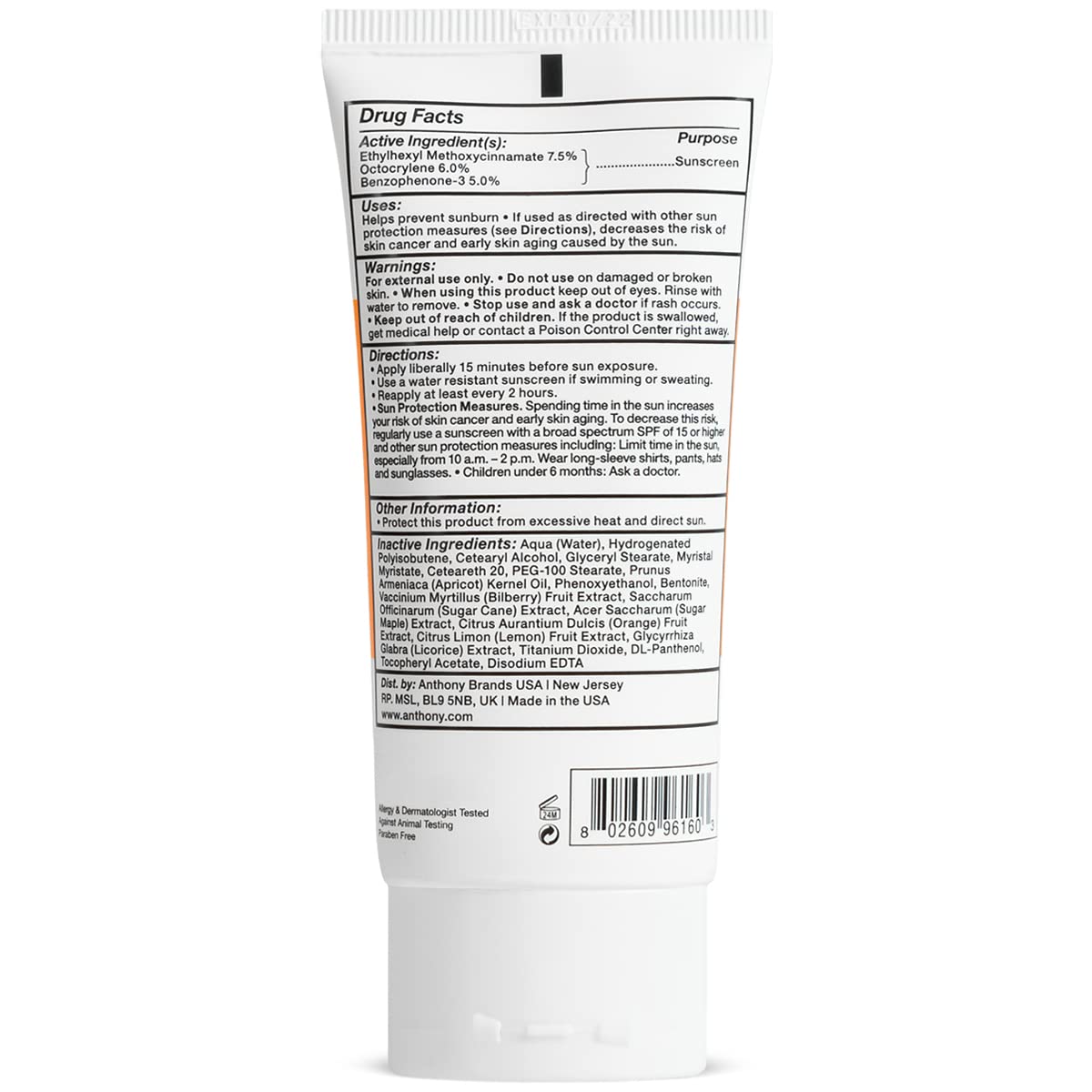 Anthony Day Cream SPF 30 face moisturizer provides daily sun protection and moisture.