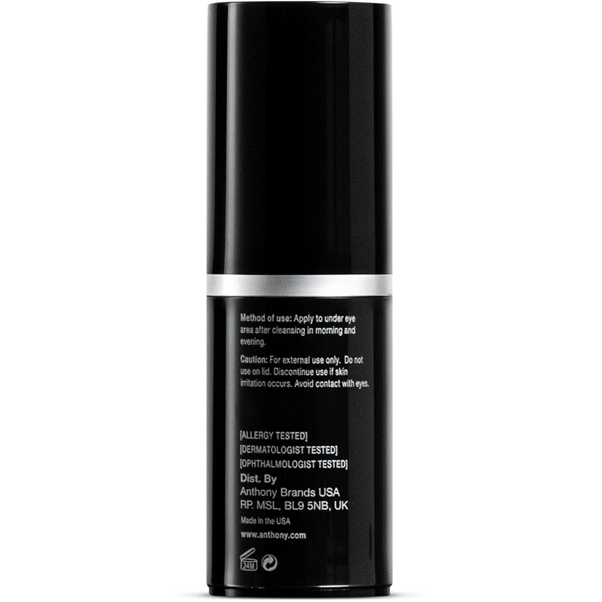 Anthony Eye Cream packaging highlights parabens-free and cruelty-free formula.