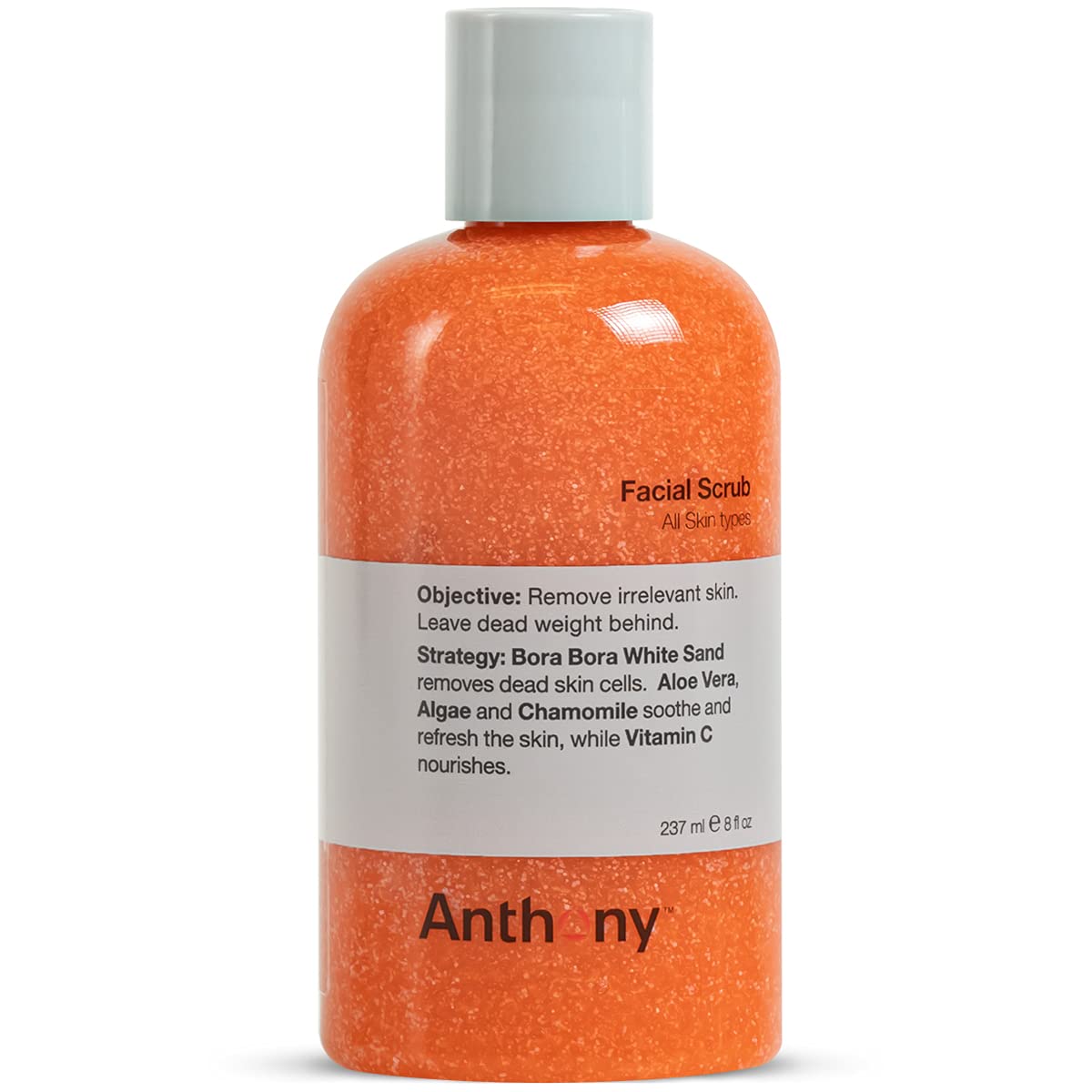 Anthony Facial Scrub beads close-up demonstrates gentle exfoliation for brighter skin.