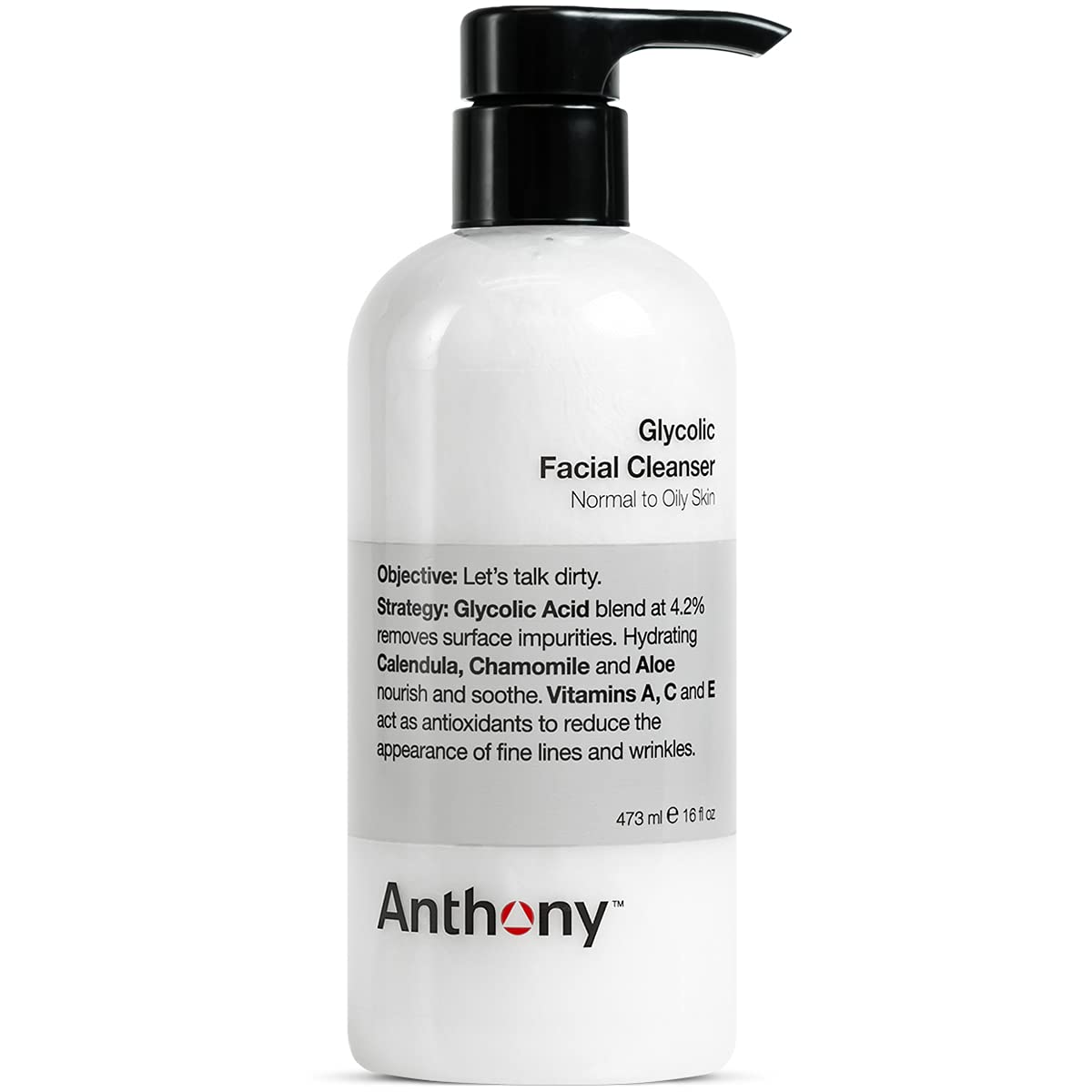 Anthony Glycolic Cleanser bottle pour for daily pore refinement.
