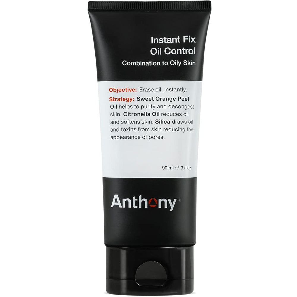 Anthony Instant Fix bottle applying matte finish to reduce shine