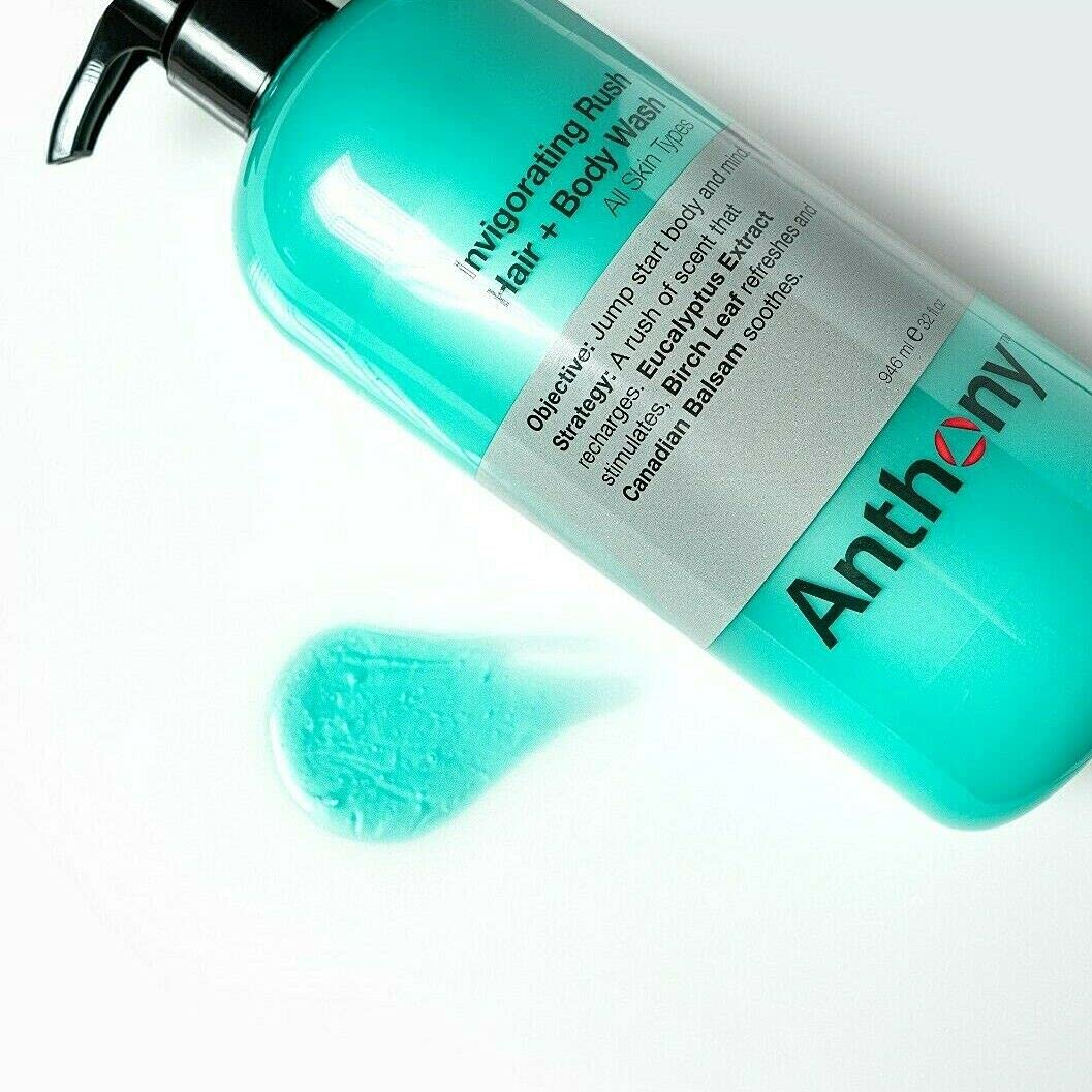 Anthony Invigorating Rush label and packaging convey rugged premium grooming.