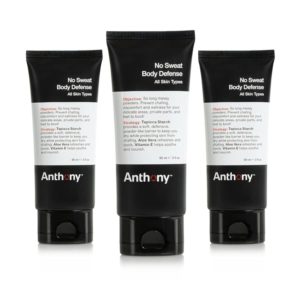Anthony No Sweat deodorant bottle demonstrates talc-free moisture management for daily wear.