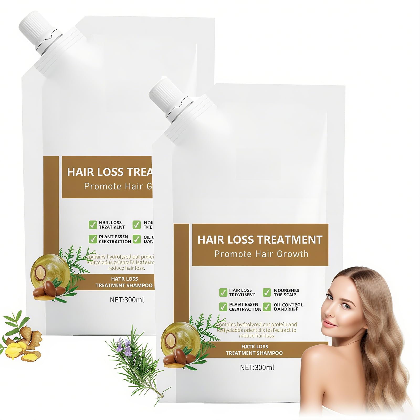 Anti-Hair-Fall Shampoo two bottles pack on display showing nourishing plant-based care.