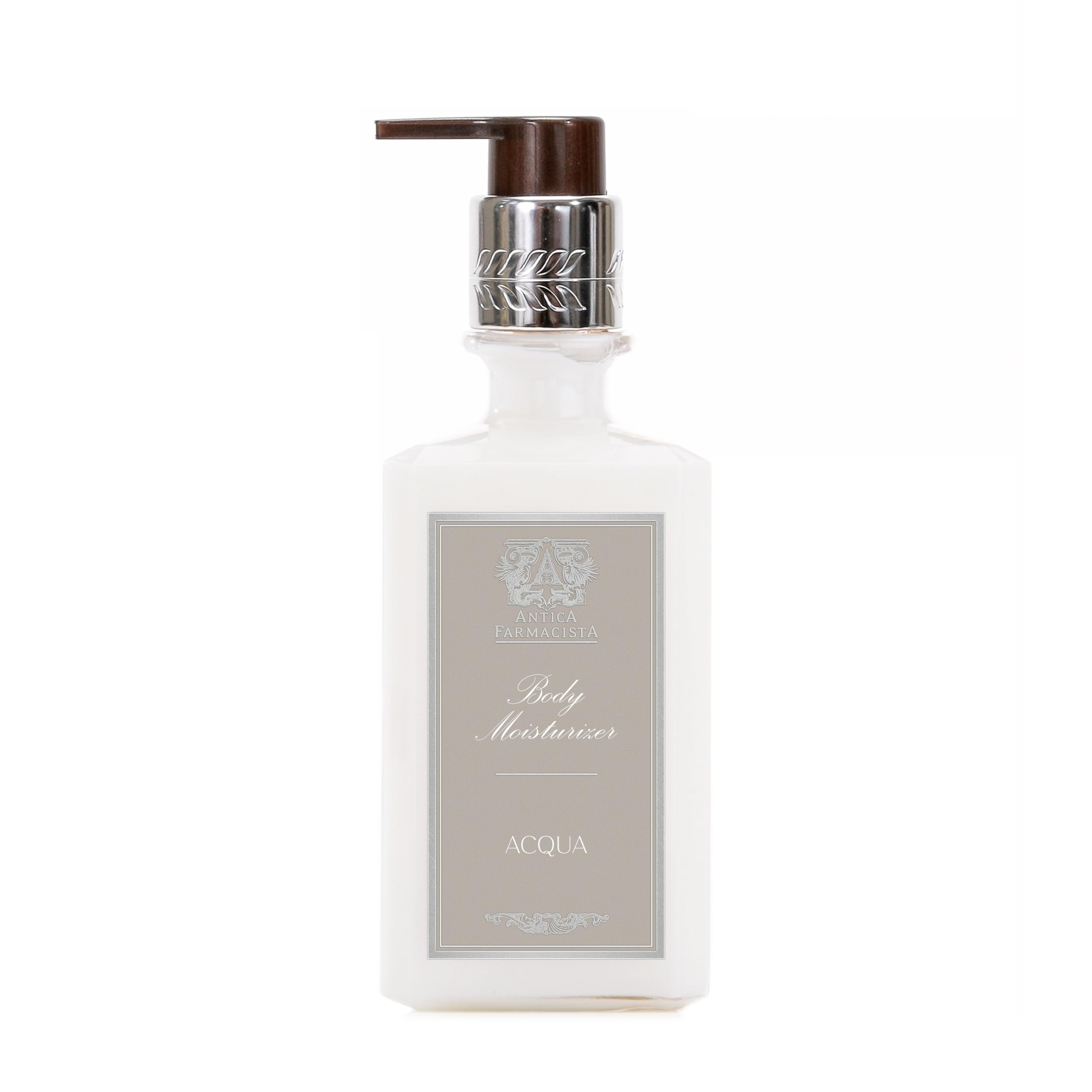 Antica Farmacista Acqua body moisturizer bottle showing silky hydration