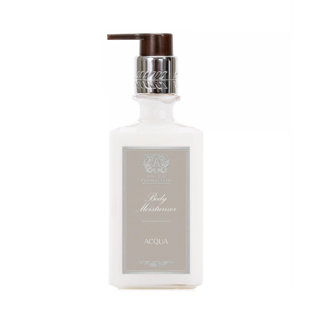 Antica Farmacista Acqua body moisturizer bottle showing silky hydration
