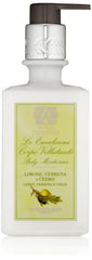 Antica Farmacista Body Moisturizer bottle pour highlights citrus fragrance and lasting hydration.