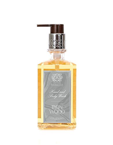 Antica Farmacista Ironwood hand and body wash bottle promoting hydrating cleanse for dry skin.