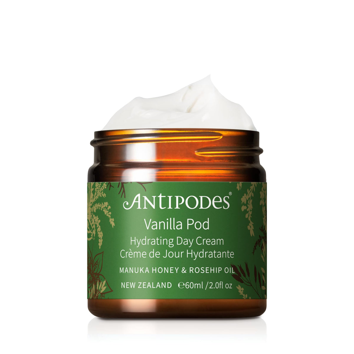 Antipodes Vanilla Pod Day Cream bottle close-up showing hydrating daily moisturizer