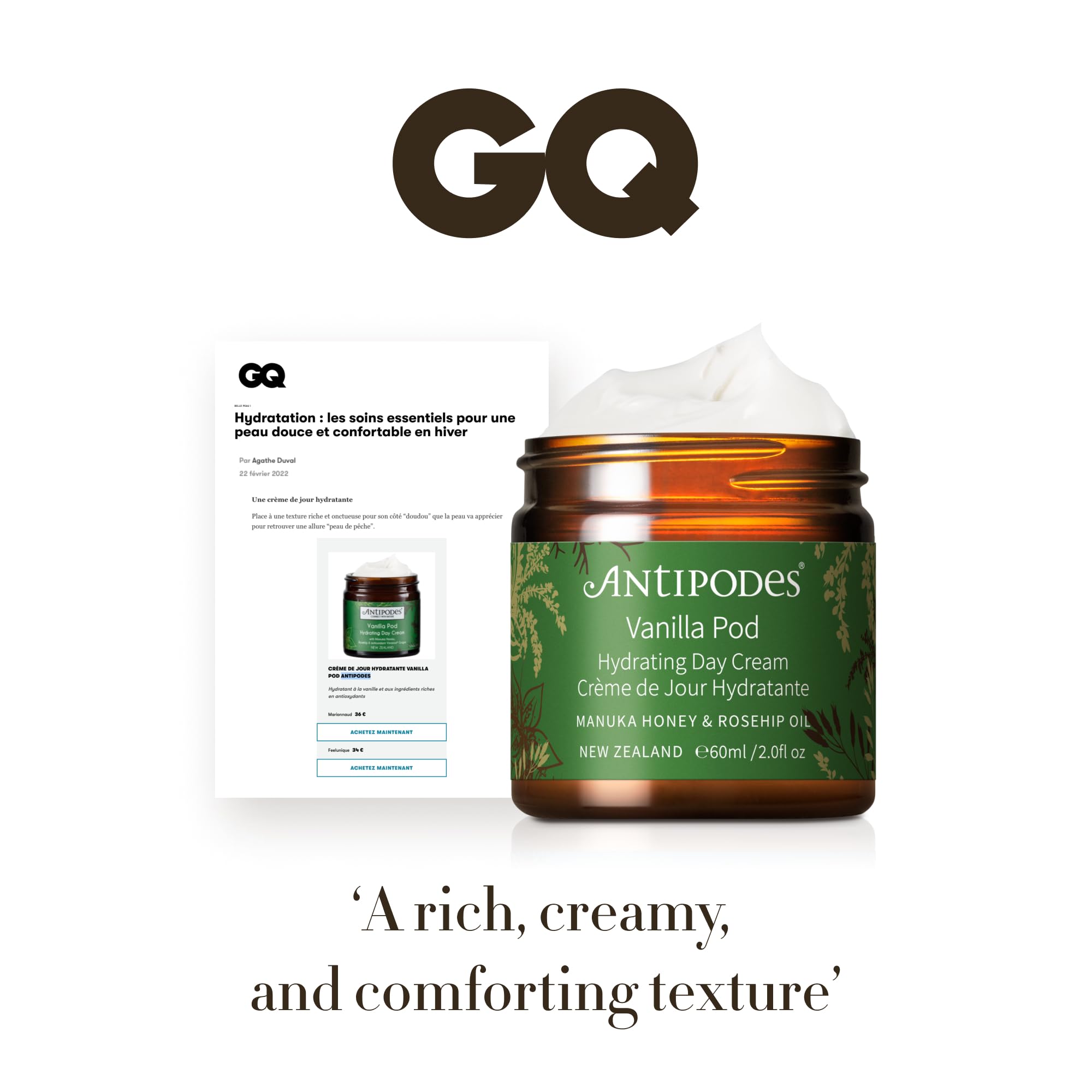 Antipodes Vanilla Pod Day Cream with rosehip oil for skin resilience