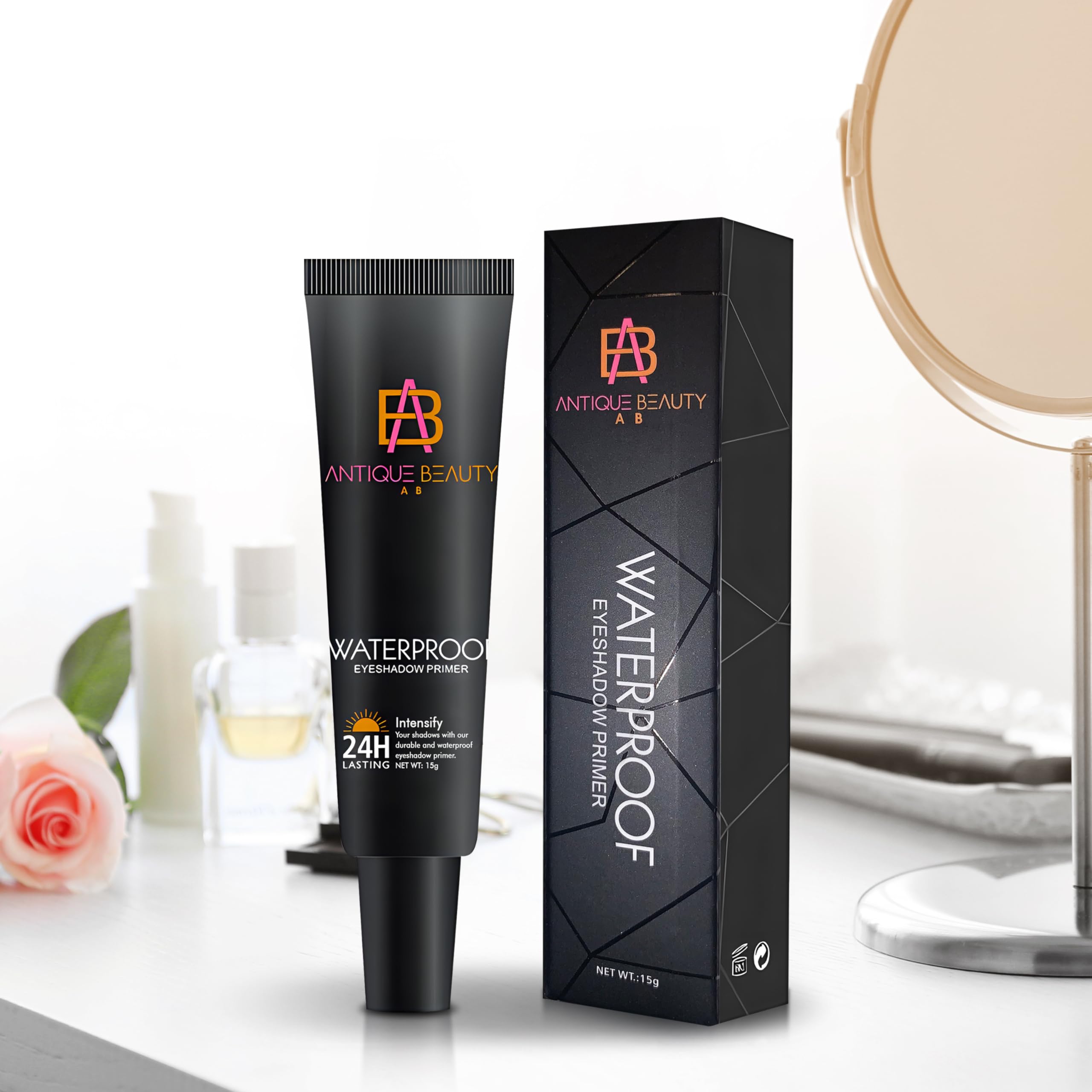 Cruelty-free and halal-certified symbols accompany Antique Beauty primer packaging.