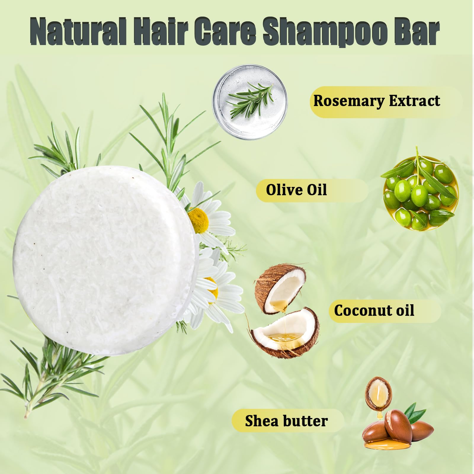 Anweina rosemary shampoo bar with olive and coconut oils for healthy hair.