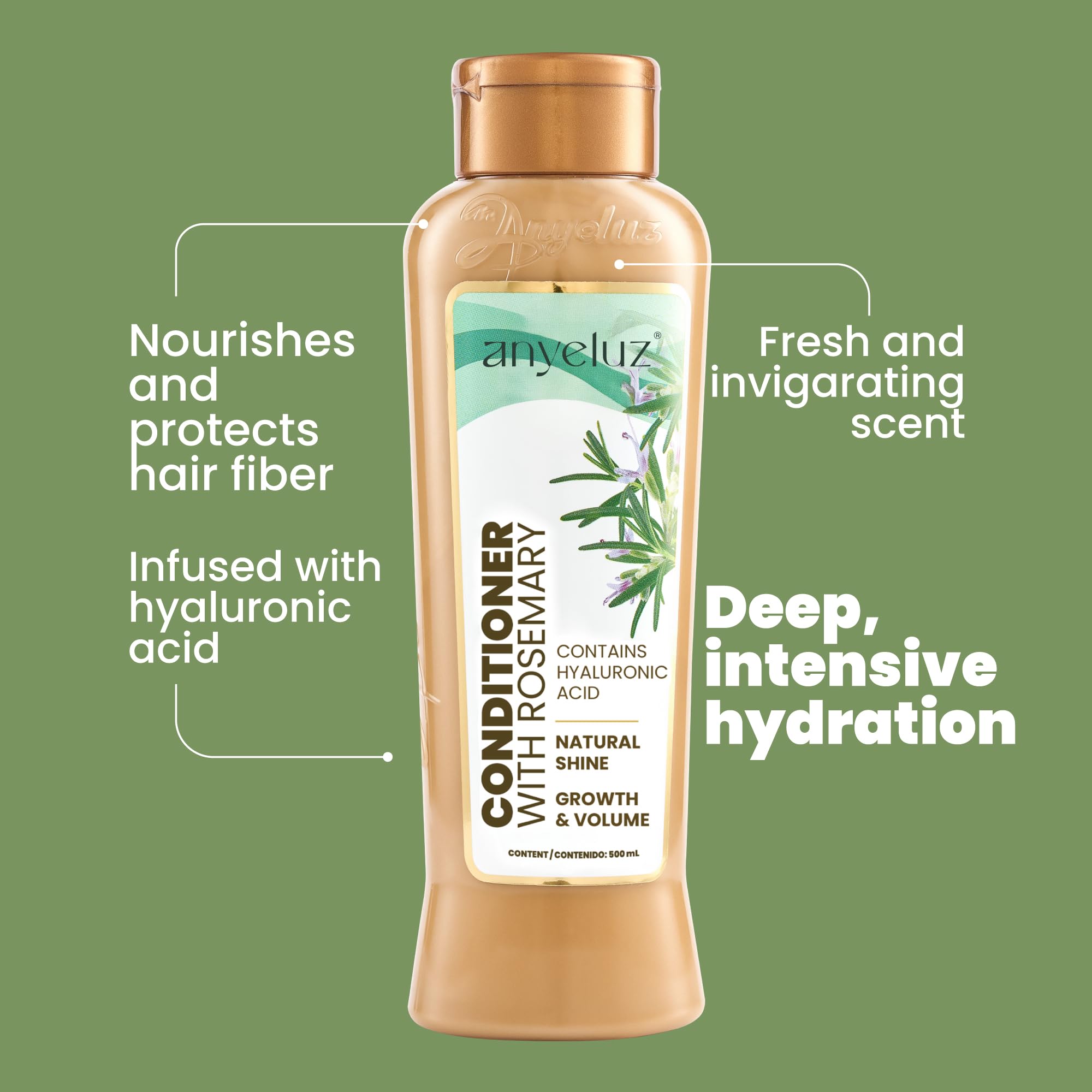 Anyeluz rosemary extract image suggests revitalized hair with natural nourishment.