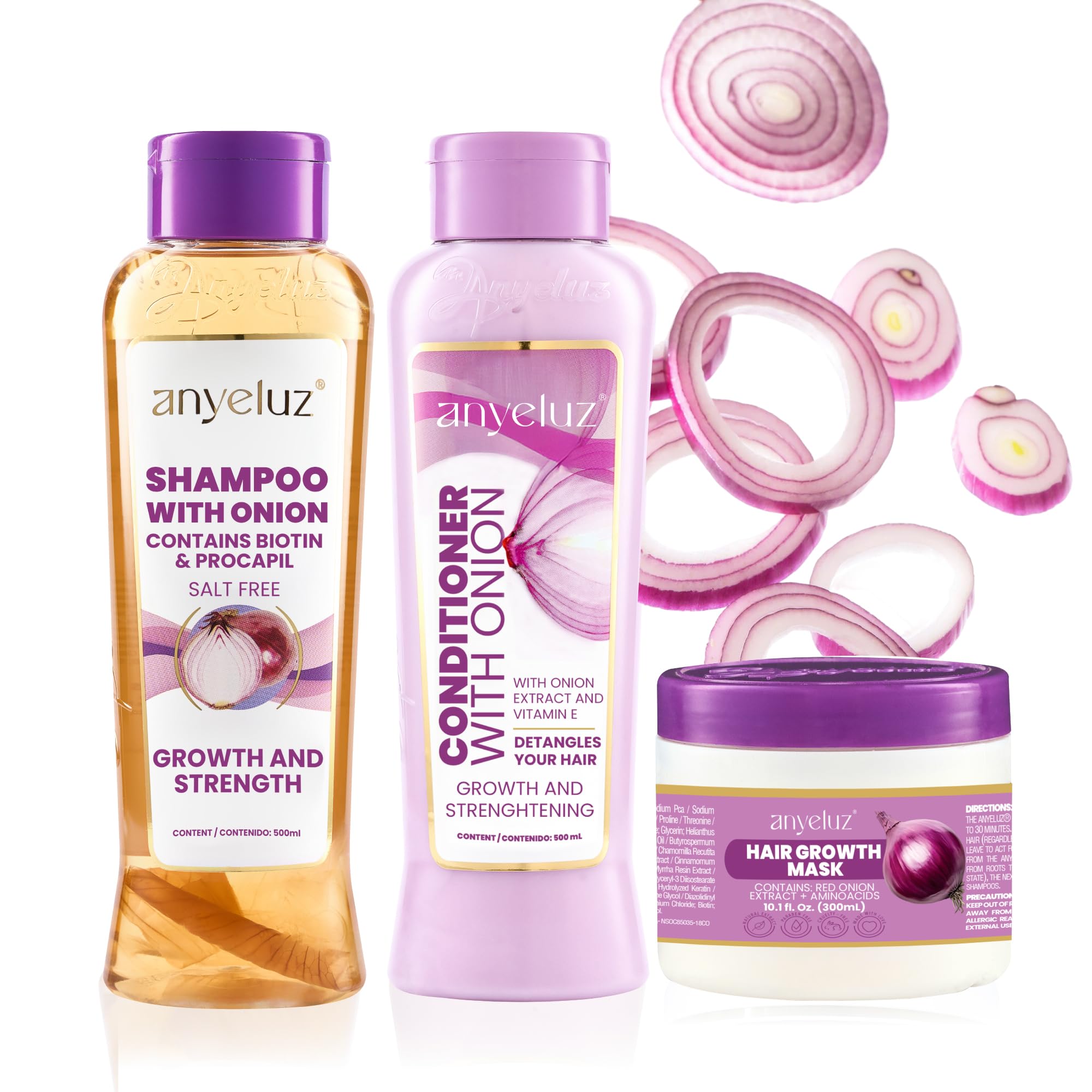ANYELUZ Shampoing à l’oignon, bouteille, nettoyage frais et équilibré des cheveux