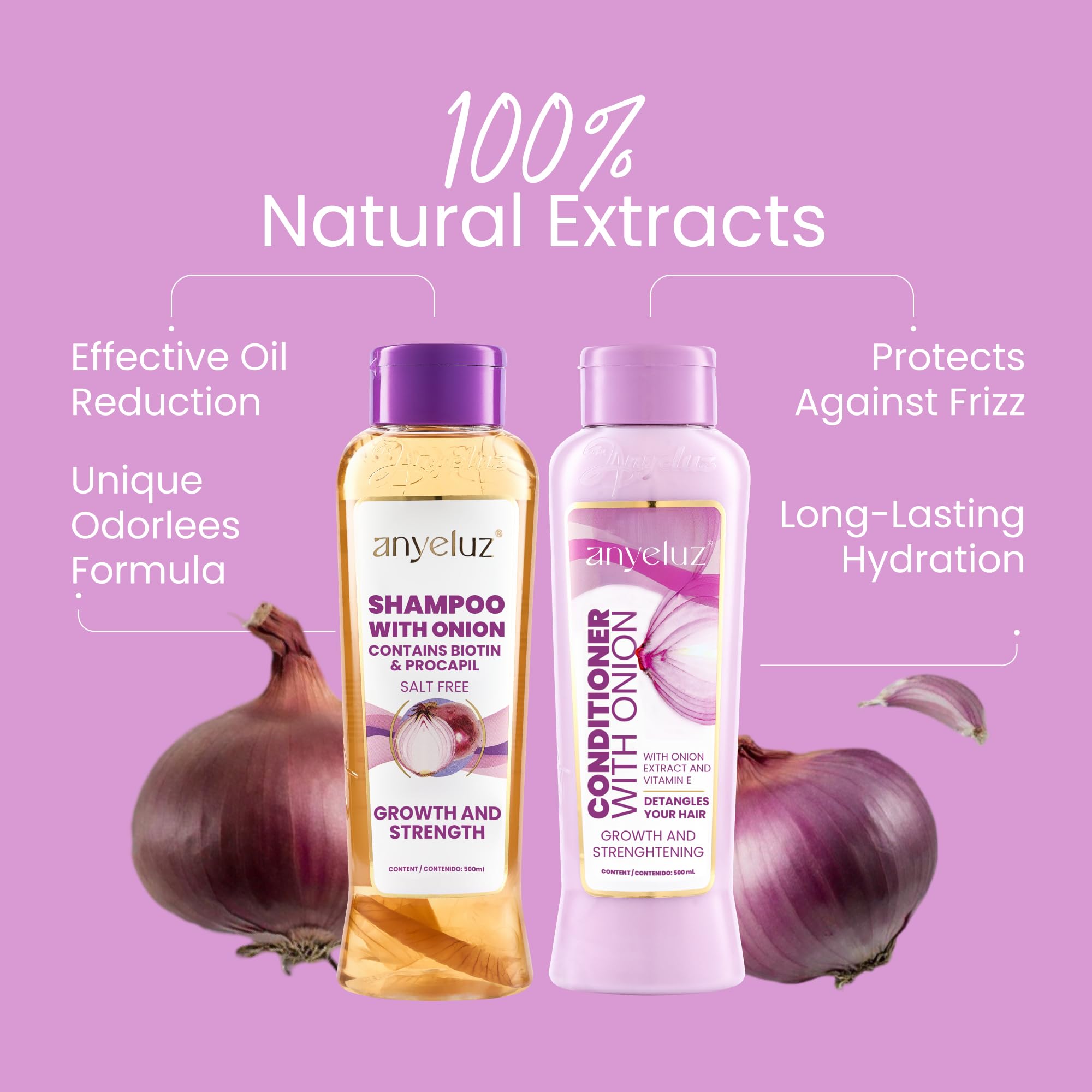 Anyeluz Onion Conditioner bottle front for smoothing care
