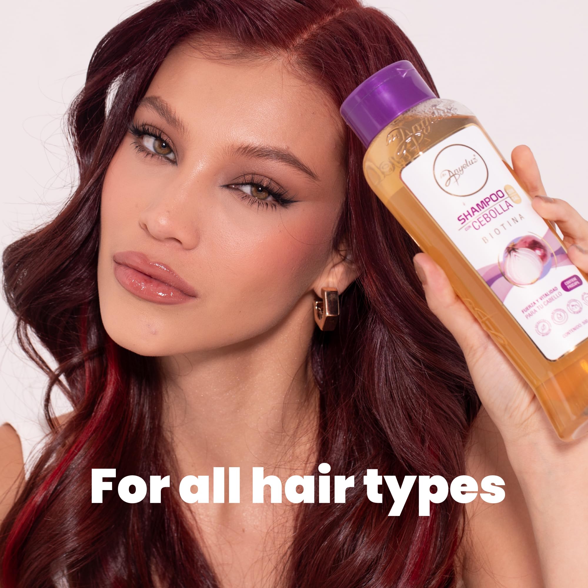 ANYELUZ Onion Shampoo bottle back label reveals gentle, salt- and paraben-free formula