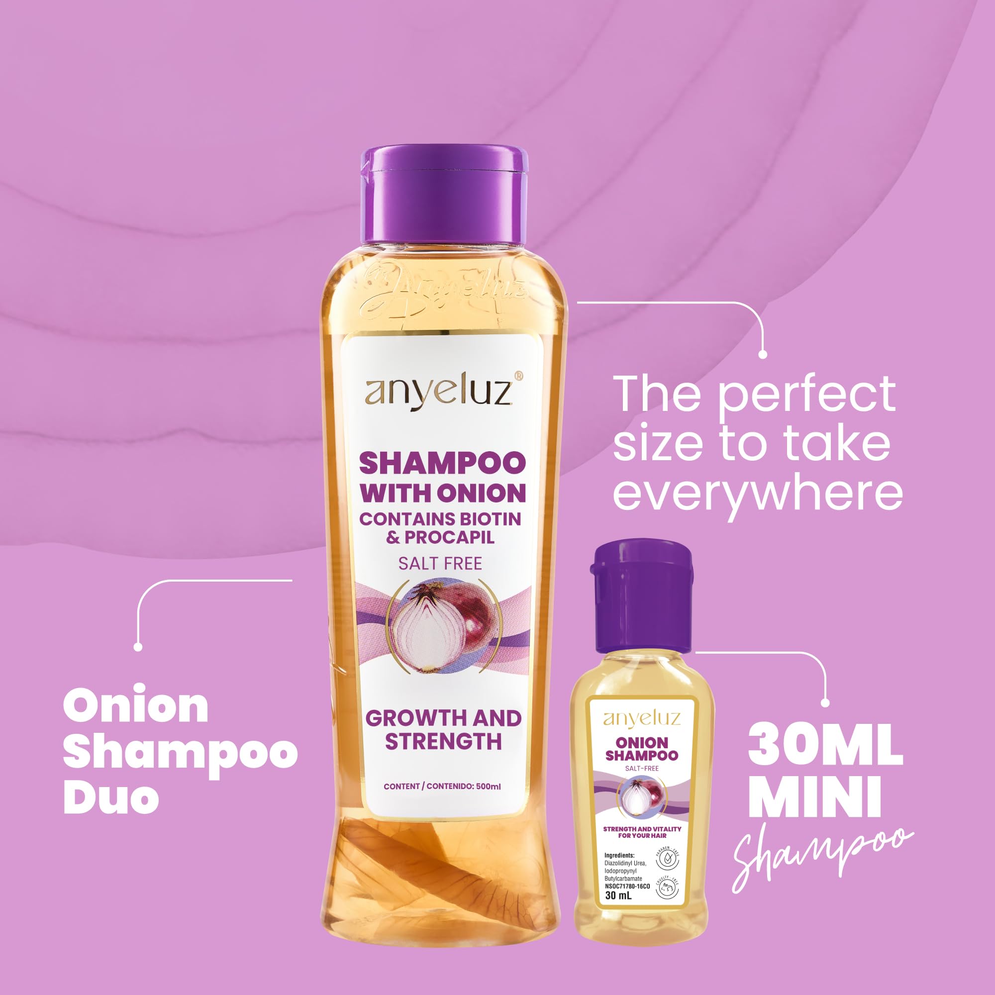 ANYELUZ Onion Shampoo shine hair closeup demonstrates smoother, healthier-looking strands
