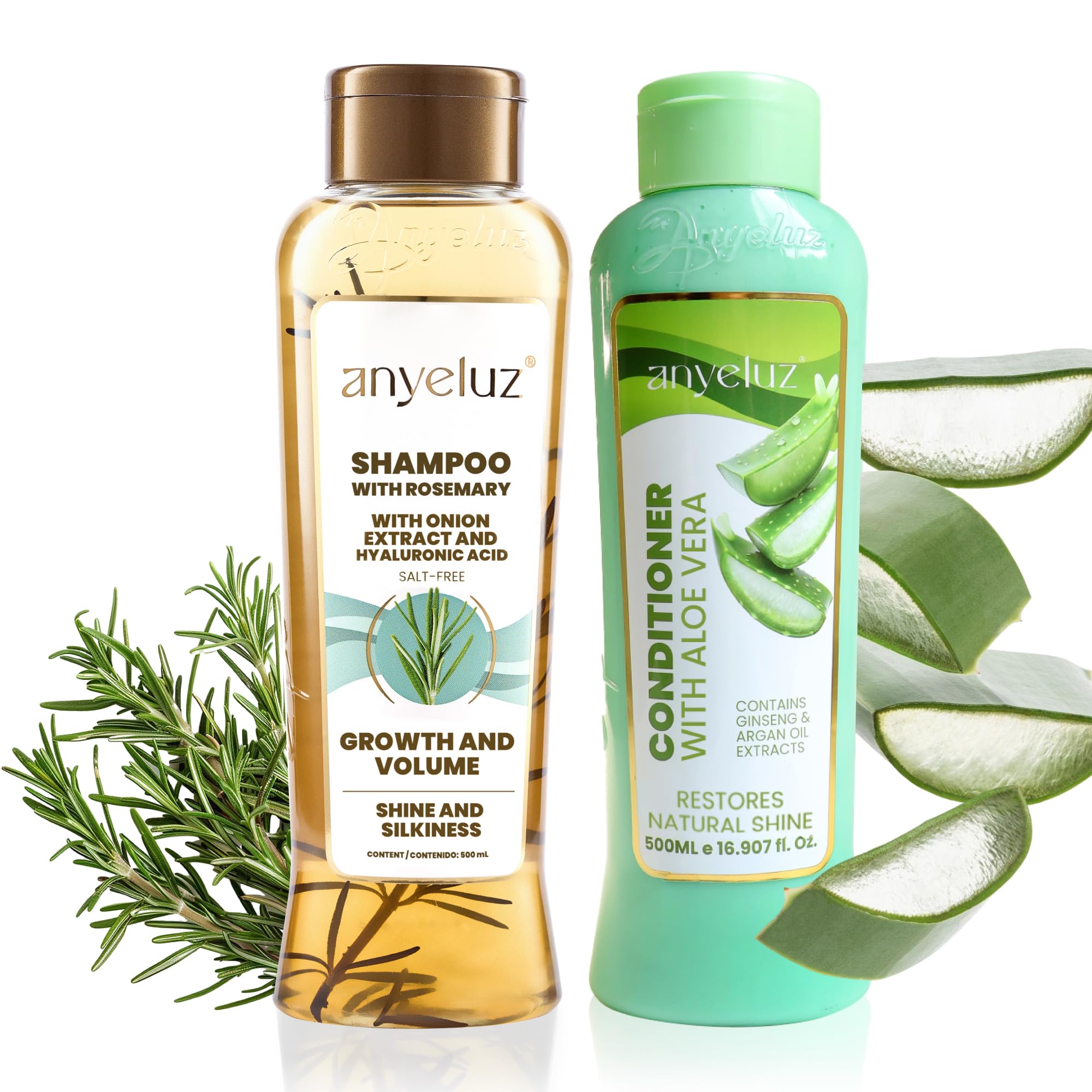 ANYELUZ Rosemary Shampoo Bottle promotes balanced scalp and radiant shine.