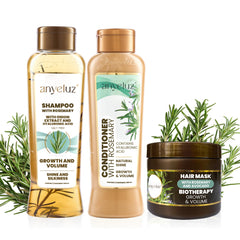ANYELUZ Rosemary Shampoo bottle shows nourished, healthy hair for all types