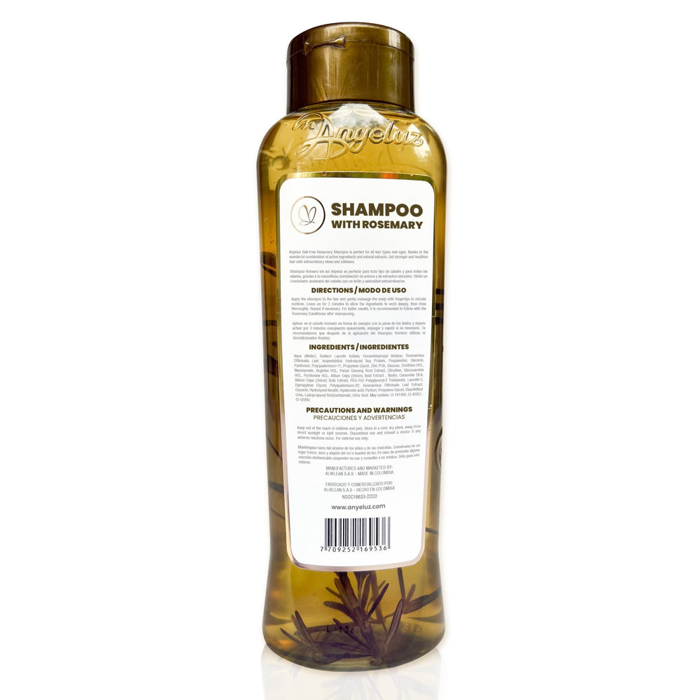 ANYELUZ Rosemary Shampoo in a minimalist bathroom emphasizes daily use