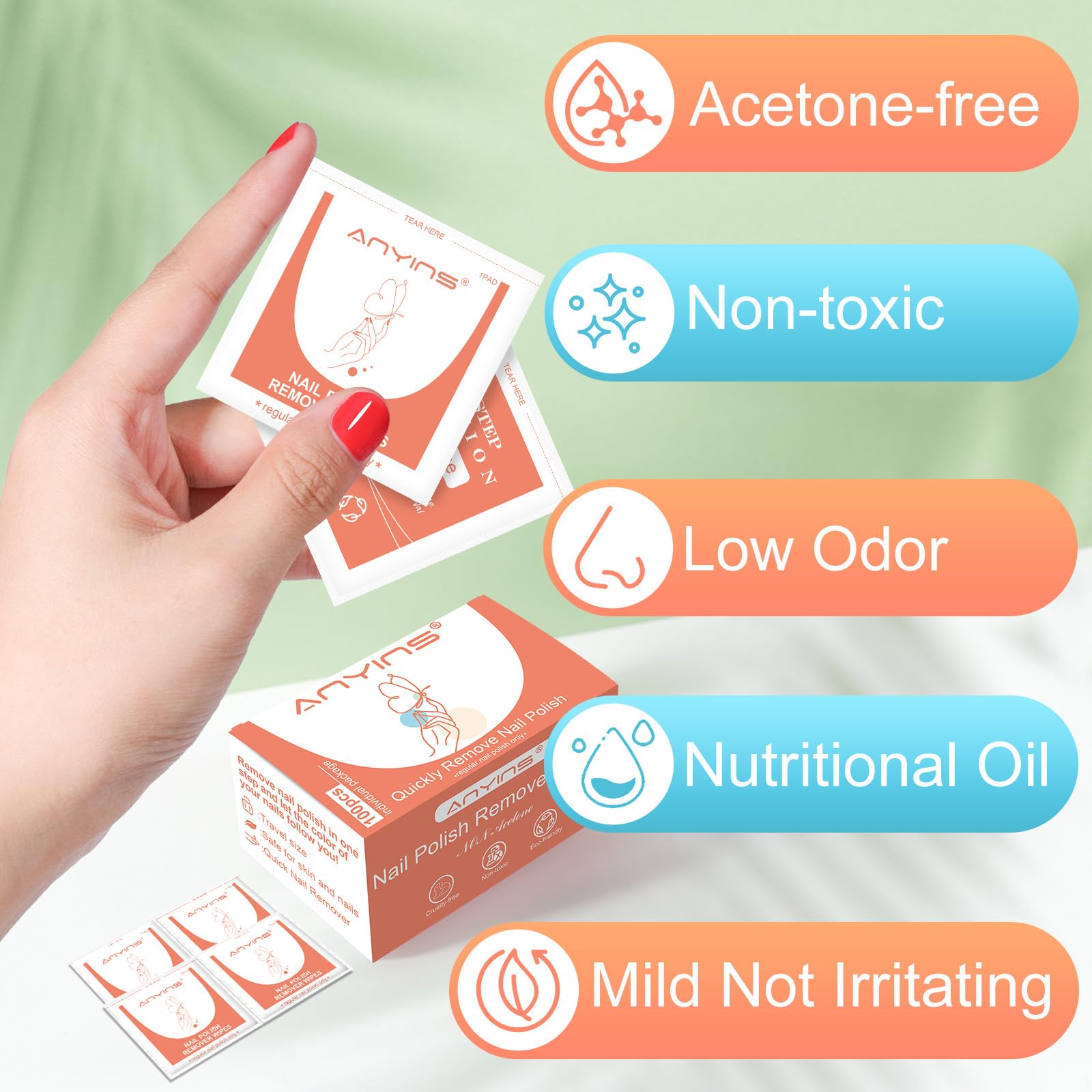ANYINS travel-ready, leak-proof packs for portable polish removal