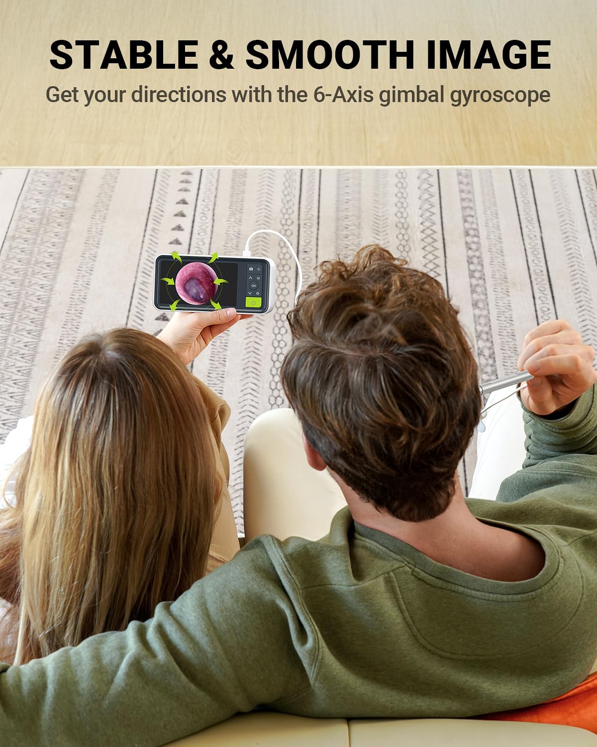 Anykit otoscope 4.5-inch screen for on-device live ear inspection.