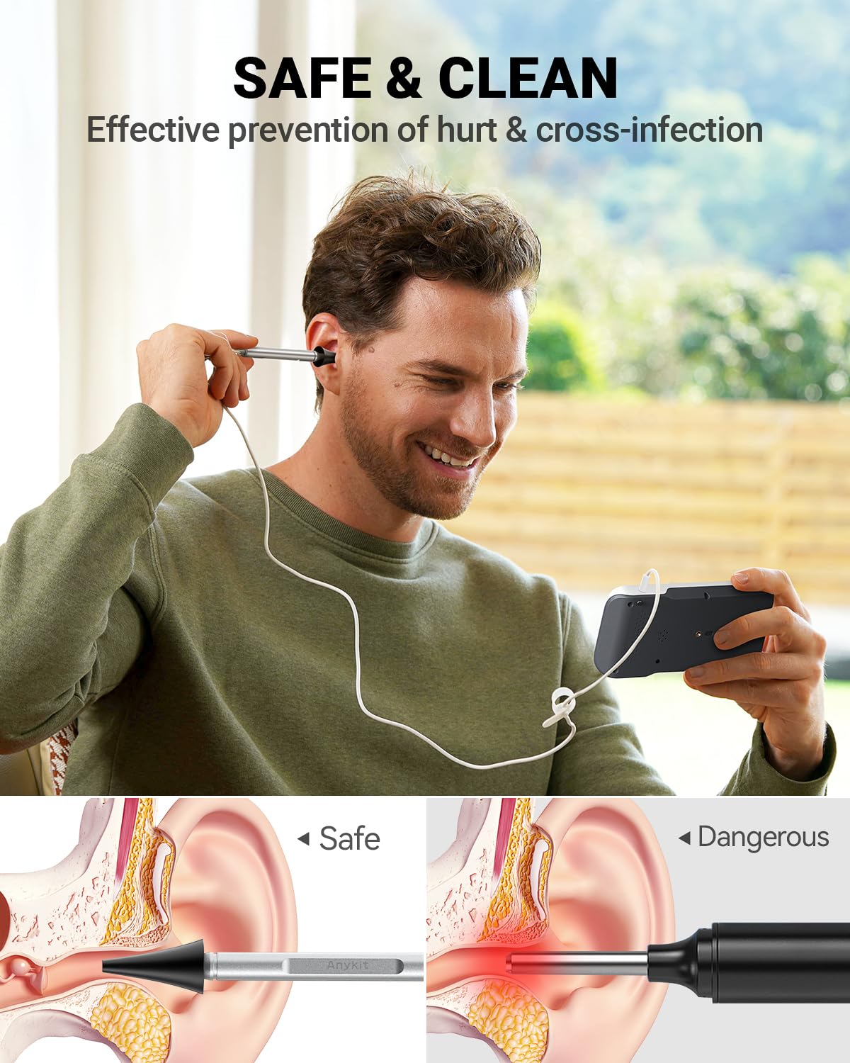 Anykit otoscope 3.9mm camera probe for detailed ear canal visuals.