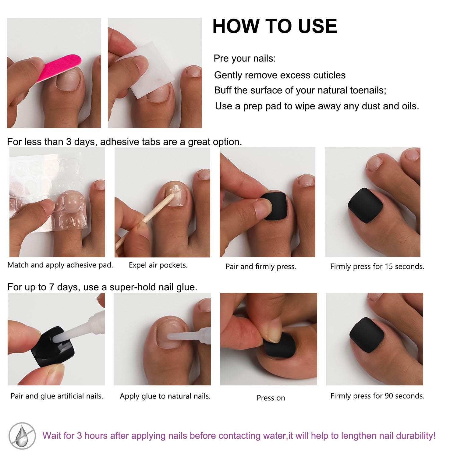 ANYOS 24-nail set with multiple sizes fits most natural toes.
