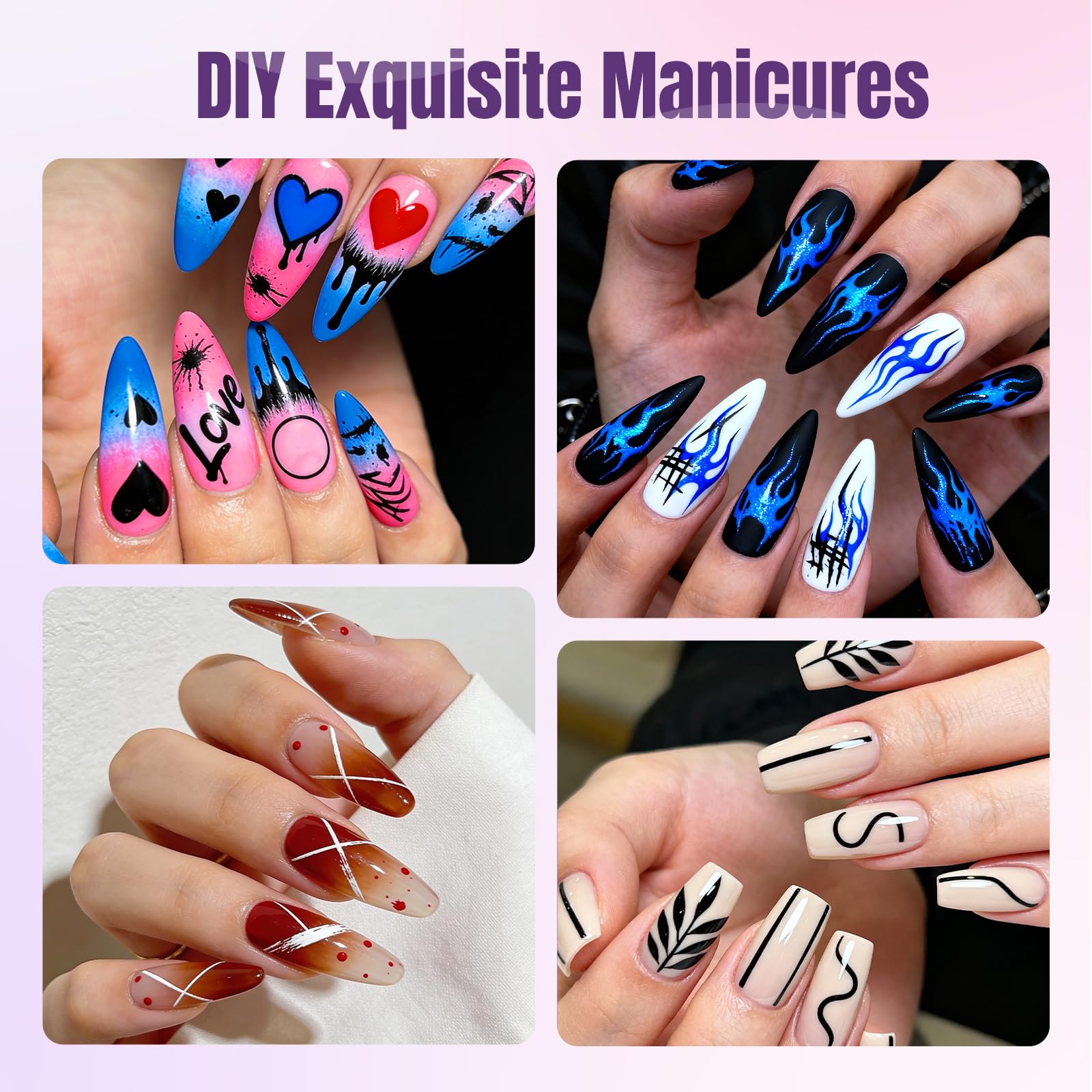 Anytin 12-color nail art pens set dots and lines forming stylish patterns