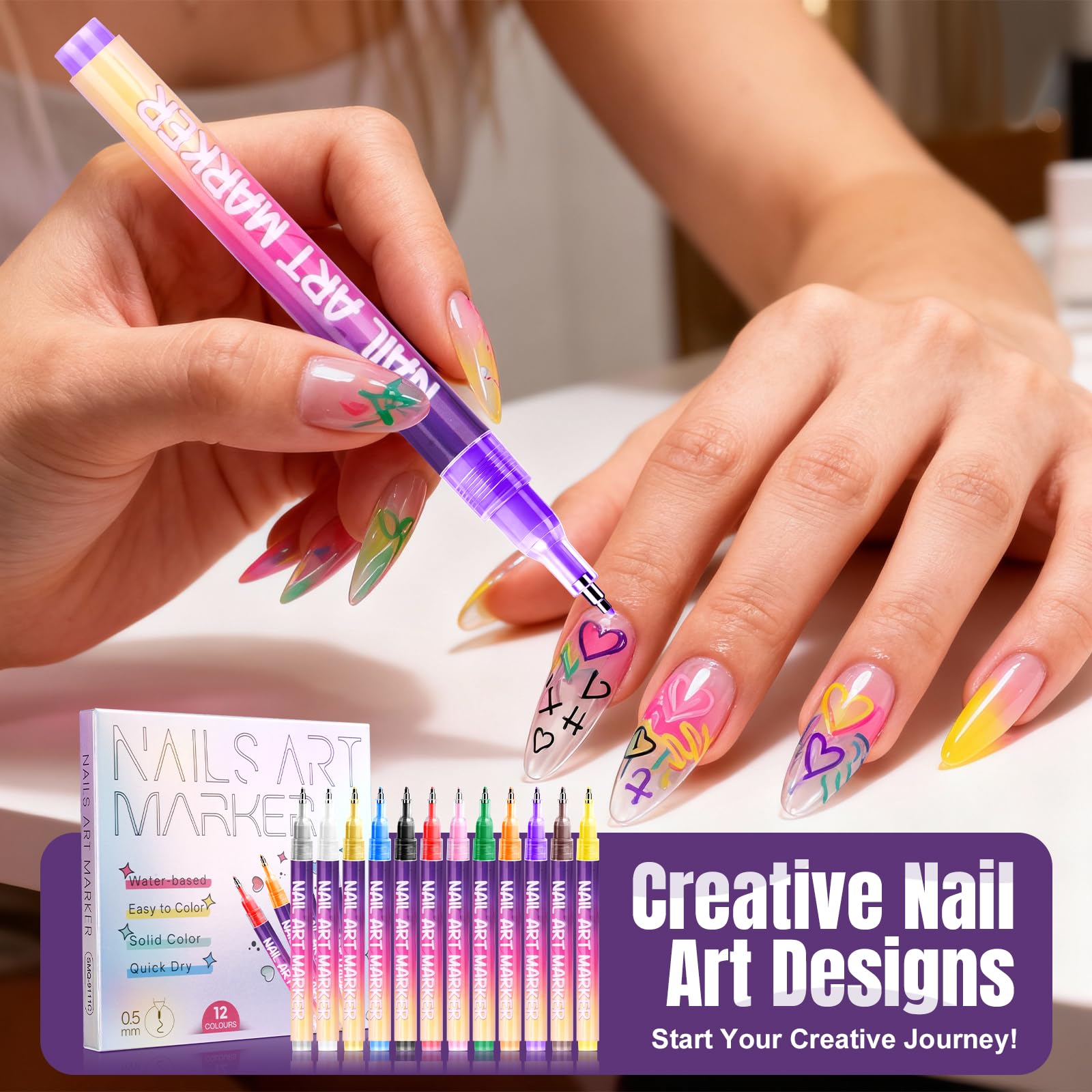 Anytin 12-color nail art pens set quick-drying formula reduces smudges