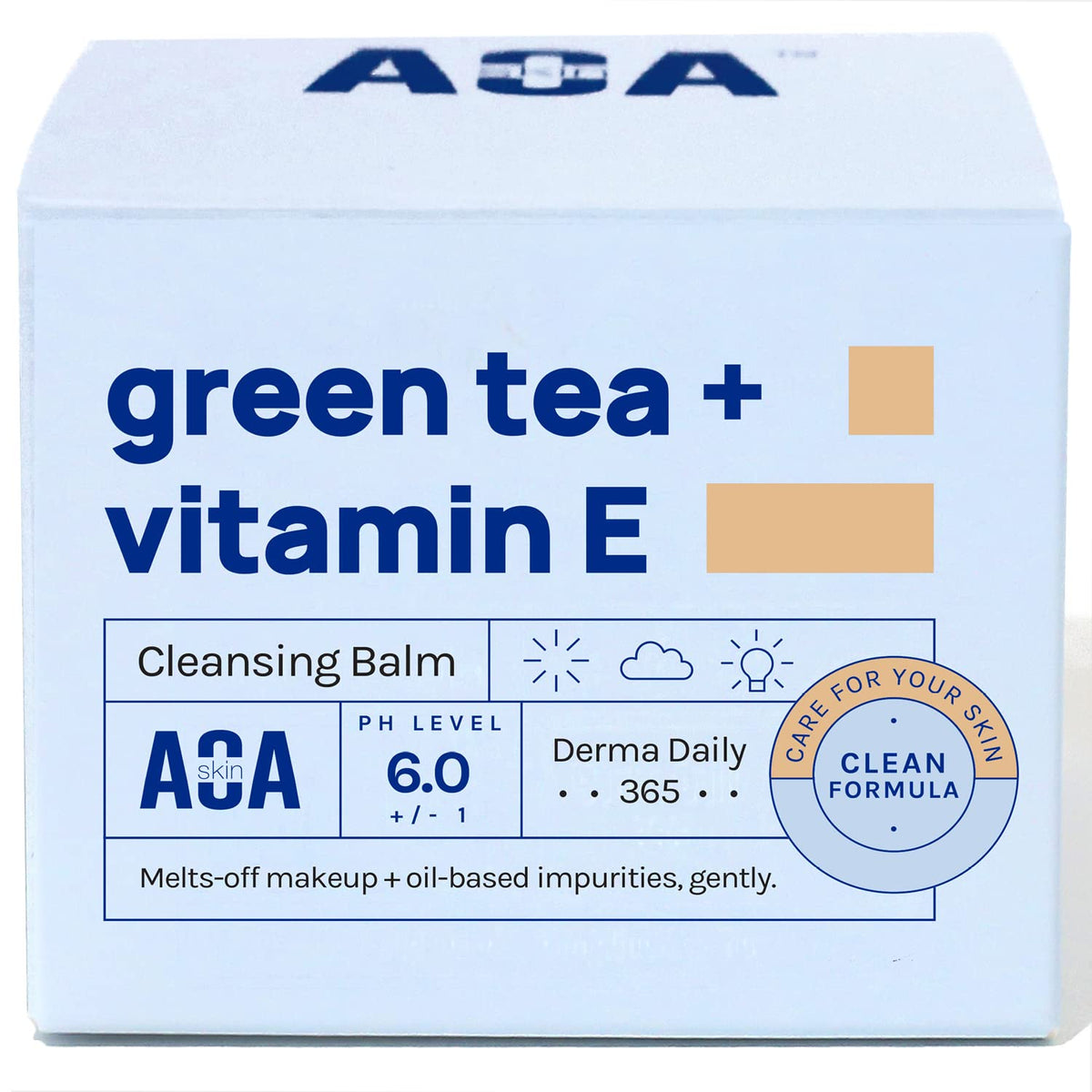 AOA STUDIO Green Tea and Vitamin E Cleansing Balm jar close-up for gentle makeup removal