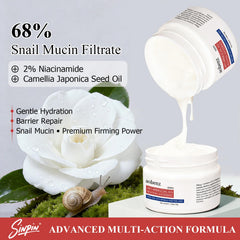 aobenz snail mucin 68-percent bottle applying to skin, promoting firming feel