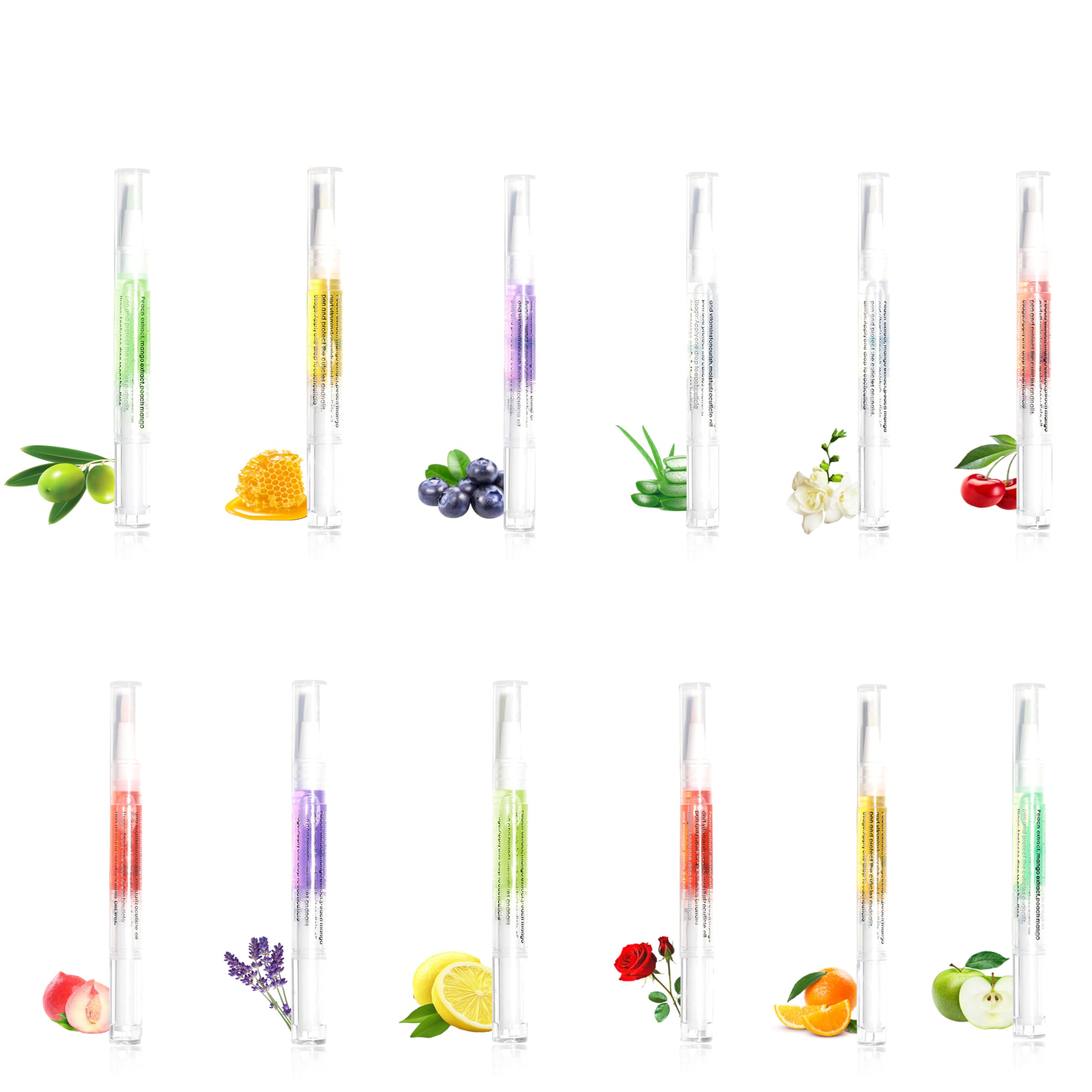 AOBOO Cuticle Oil Pen showing colorful fragrance options for nails care