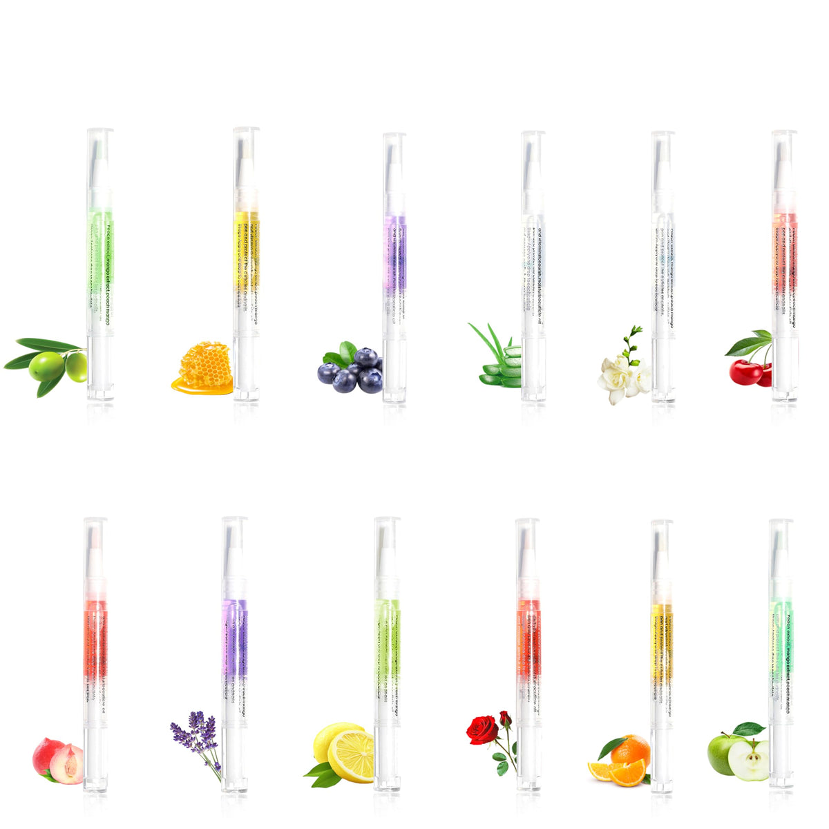 AOBOO Cuticle Oil Pen showing colorful fragrance options for nails care