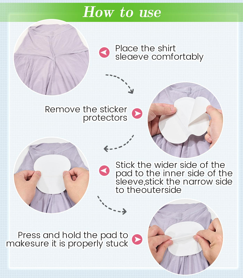 Close-up guide on applying the pads to garments.
