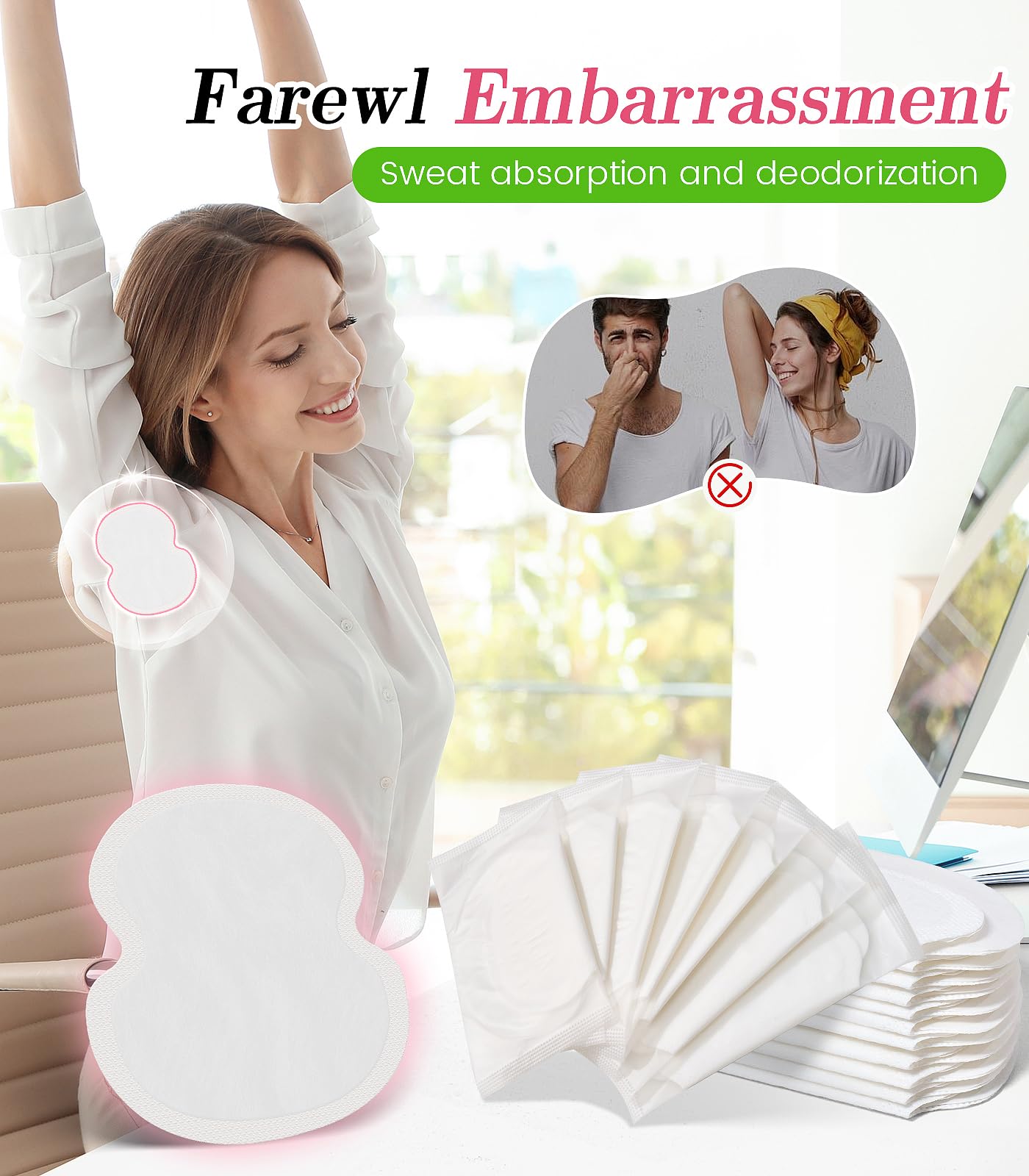 Ultrathin, skin-safe pad keeps underarms comfortable.